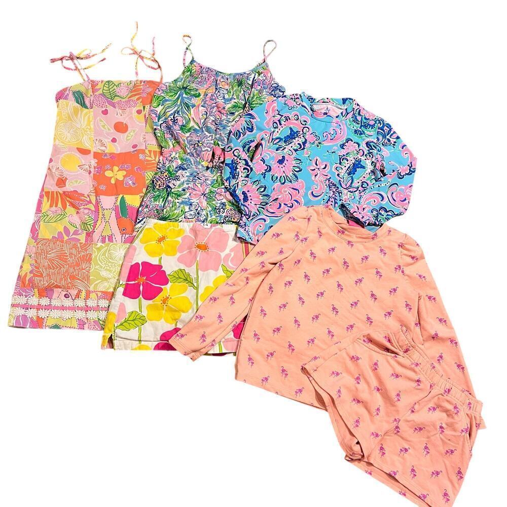 Lot of 5 Lilly Pulitzer Girl Pieces Size 8 10 Romper Dress Skort Pajama Colorful